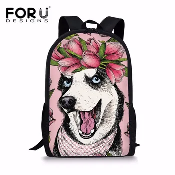 

FORUDESIGNS Children School Bags for Teenager Girls Funny Siberian Husky Design Schoolbag Students Casual Daypack Shoulder Bag