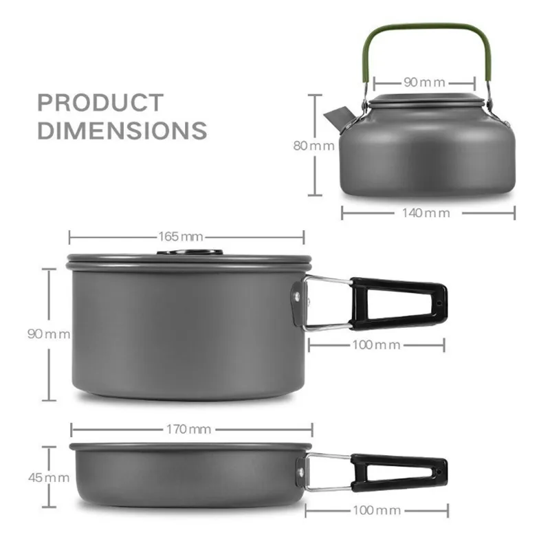 3 piezas de Camping al aire libre de utensilios de cocina tetera olla freír Pan conjunto plegable portátil senderismo Picnic caminando utensilios turística vajilla