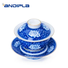 160 мл Цзиндэчжэнь голубой и белый фарфор гайвань винтажная посуда для напитков Tieguanyin Пуэр Чаша для чая с блюдцем комплект крышек чайный чайник подарки