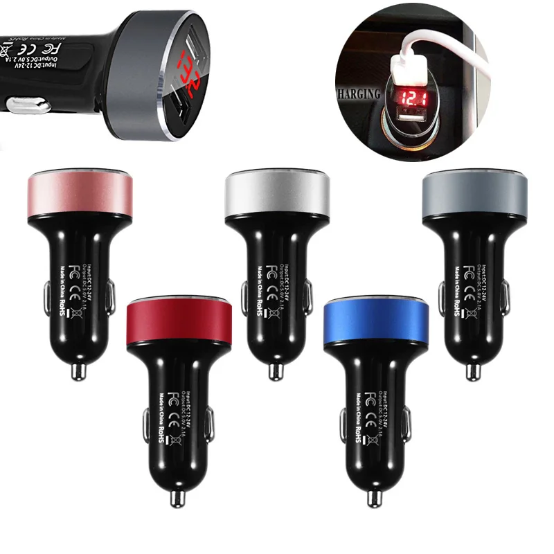 

Universal Dual USB Port 2.1A Digital Red LED Voltage Current Display Car Charger For iphone Moile Phone Tablet GPS New Drop ship