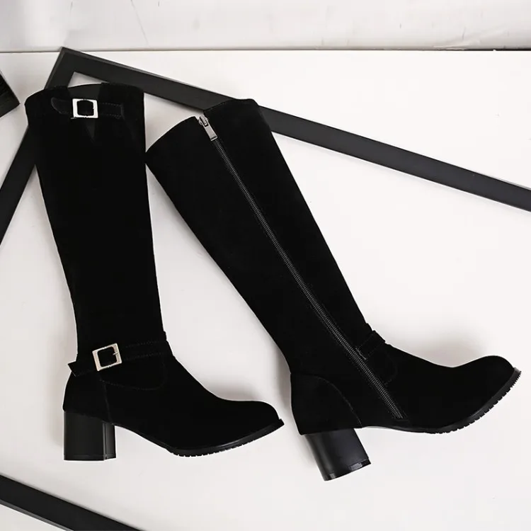 

Big Size 9 10 11 12 thigh high boots knee high boots over the knee boots women ladies boots Side zipper with belt buckle