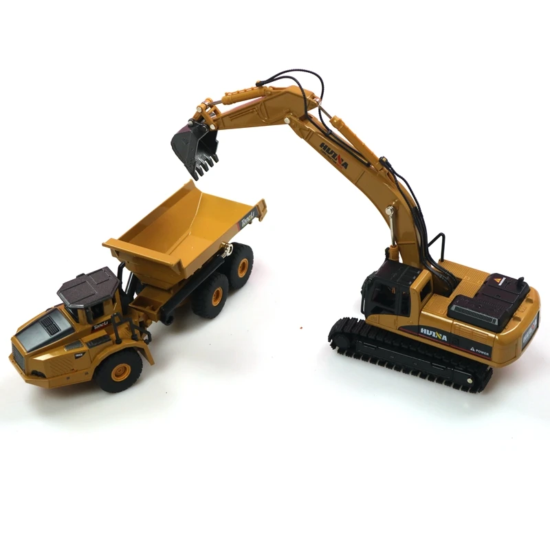 excavator and truck HUINA 1:50 Самосвал экскаватор колесный погрузчик литая металлическая модель строительная машина игрушки для мальчиков подарок на день рождения коллекция автомобилей - Цвет: excavator and truck