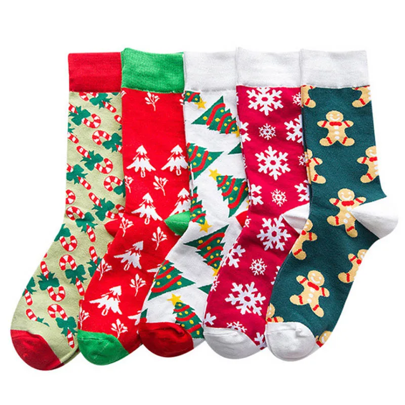 100 пар, рождественские женские носки Kawaii, забавные рождественские носки с елкой, оленем, пряниками, снежинками, лосем, конфетами, тростником, подарочные носки