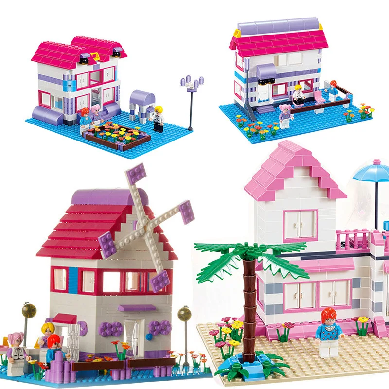 

Girls Toys Enlightenment Plastic Small Particles Building Blocks DIY Romantic House Models Windmill Park toys bricks for child