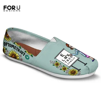 

FORUDESIGNS Custom Optometrist Women Casual Shoes Summer Flats Lady Canvas Light Lazy Shoes for Female Walking Chaussures Femme