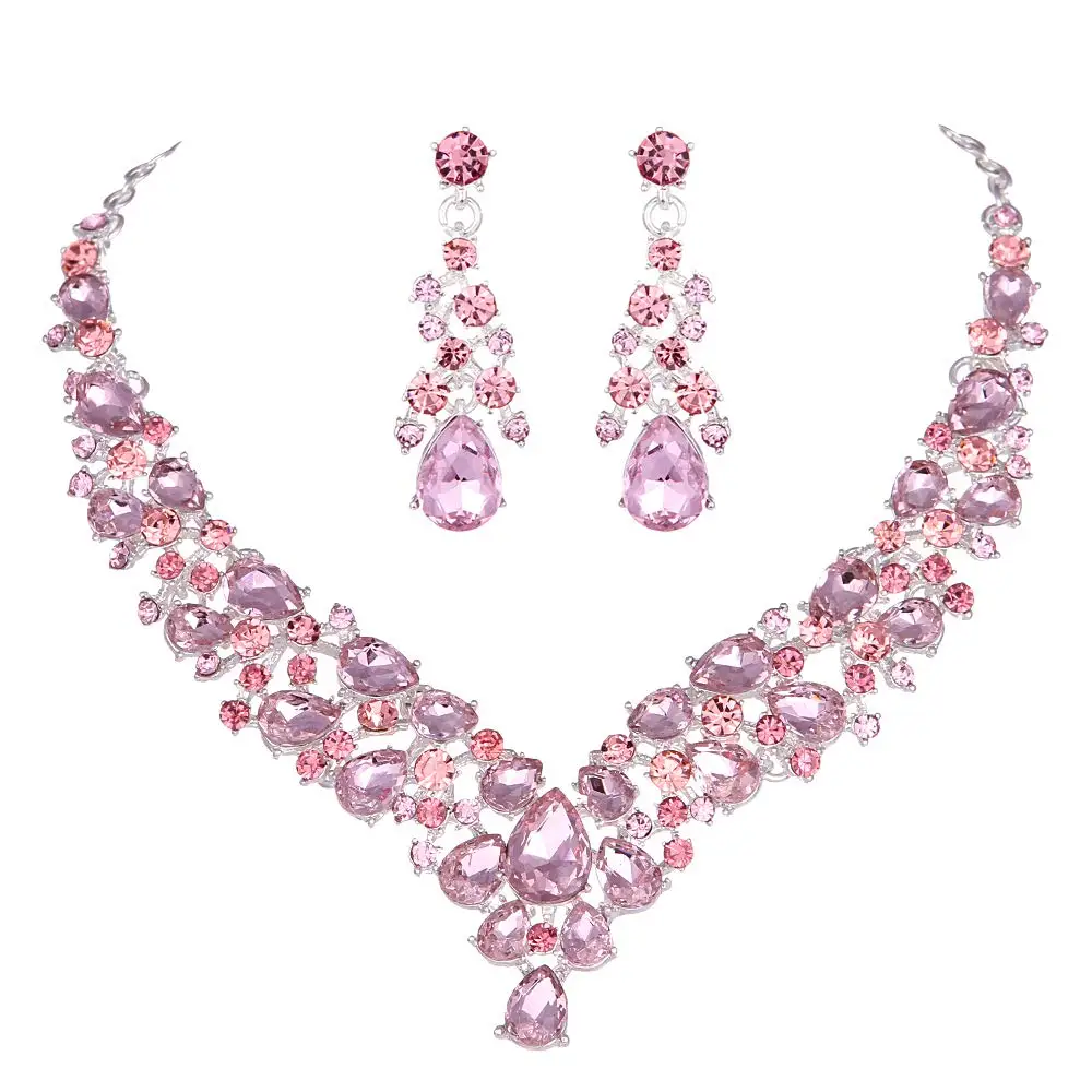 Buy Crystal Pink Bridal Jewelry Sets teardrop Shape