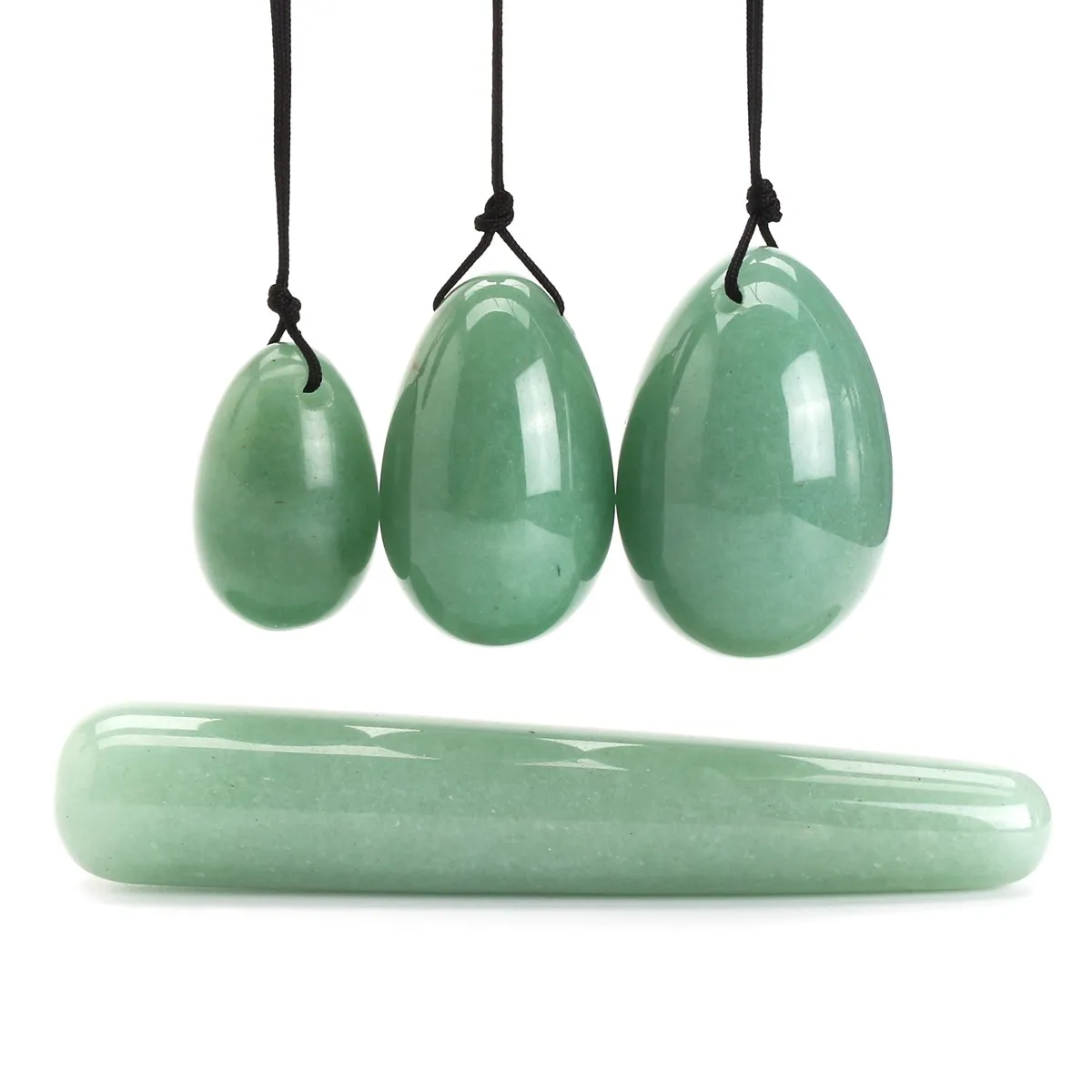

3pcs Yoni Eggs Natural Green Aventurine Jade Eggs Set With 11cm Magic Wands For Muscle Vaginal Exercise Crystal Healing Reiki