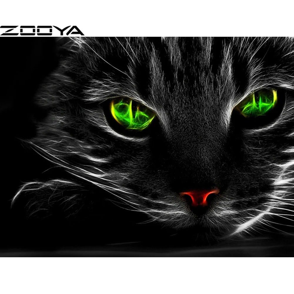 Zooya Diamant Broderie Au Point De Croix Bricolage Diamant Peinture Chat Noir Avec Vert Yeux Rouge Nez Brode Avec Strass R704 Aliexpress