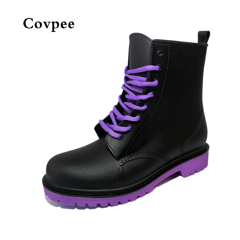 

2018 ankle boots for women rain boots military rubber tactical summer leather boots waterproof solid square heel