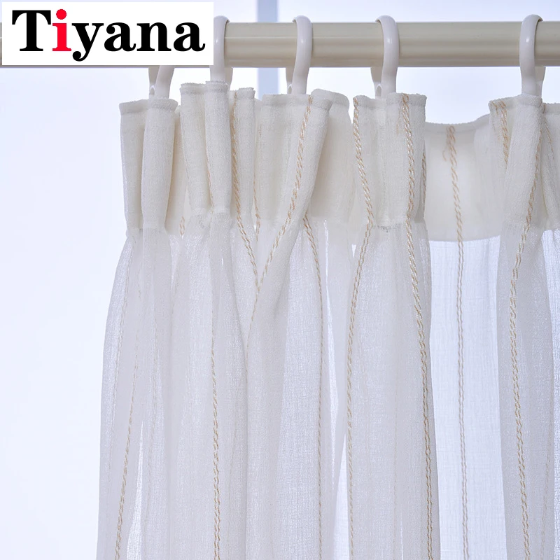 

Simple Modern White Striped Design Bedroom Living Room Tulle Curtain Balcony Translucent Floor polyester sheer curtains P031D3