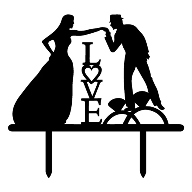 Love Wedding Bride Groom With Diamond Ring Acrylic Cake Flags Topper