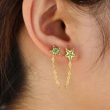 Многоцветный Цирконий мощеная Морская звезда цепь серьги для женщин девочек 2 пирса звено цепи проложили красный зеленый синий белый CZ Морская звезда серьги