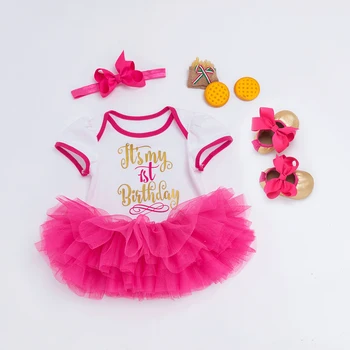 

4 pack baby 1 birthday Bodysuit set baby and toddler girl tutu skirt bodysuit headband and shose