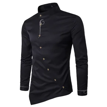 

2018 Fashion New Male Shirt Long Sleeve Mens Clothes Oblique Button Dress Shirts Mandarin Collar Men Tuxedo Shirts