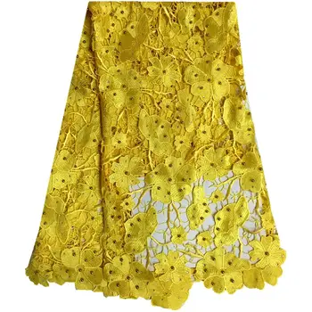 

Wholesale Latest African French Net Lace Fabric with Beaded.Yellow High Quality African Tulle Lace Fabric For Wedding F10173