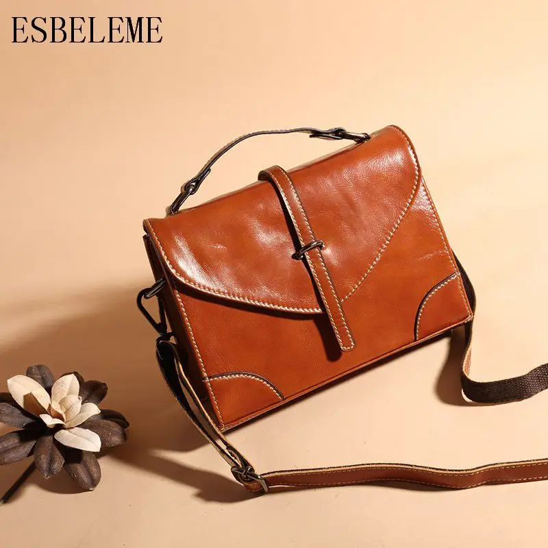 

Famous Brand Genuine Leather Women Vintage Handbags Female Burgundy Singe Shoulder Wax Bags Luxury Top Grade Cow Leather YG303