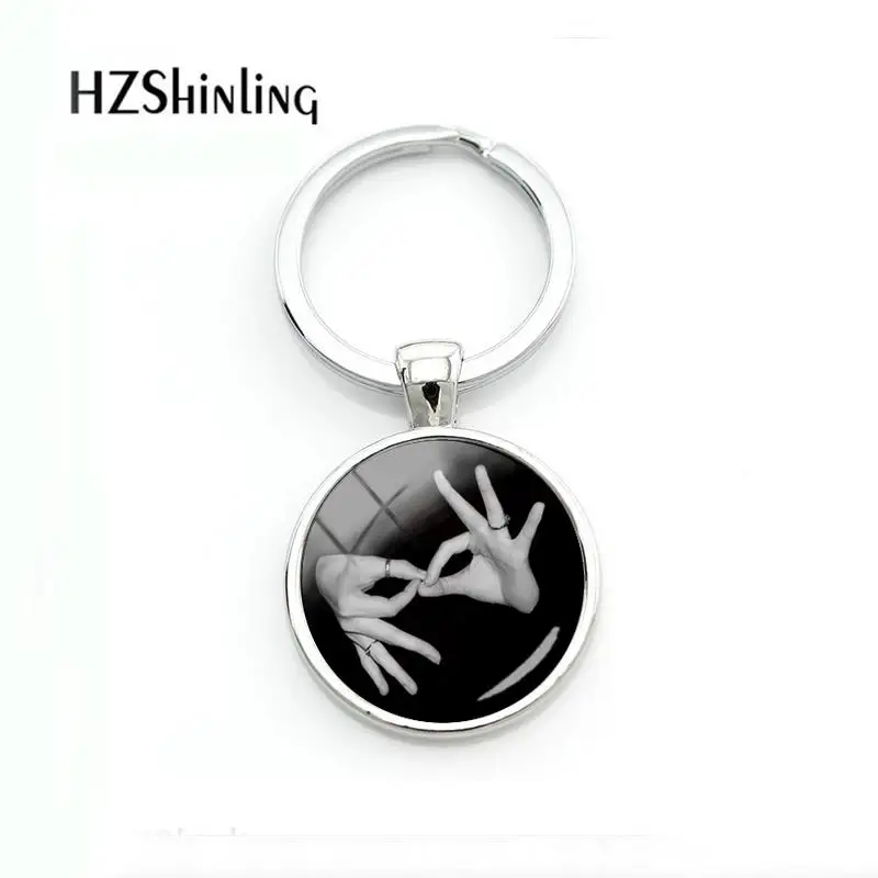 

2018 Fashion ASL Interpreter Keychain American Sign Language Keyring Glass Pictures Printing Sliver Jewelry