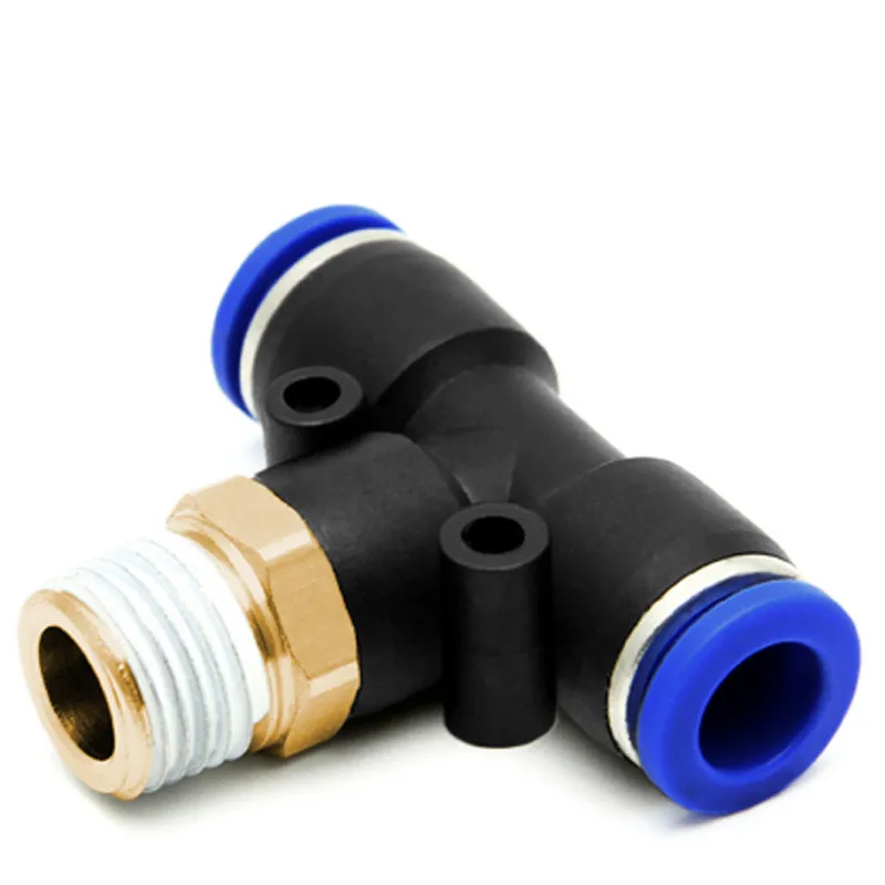 

Free shipping 10PC PD 4/6/8/10/12/14/16MM Pneumatic External threaded tee Fitting Plastic Quick Fitting Pipe Connector