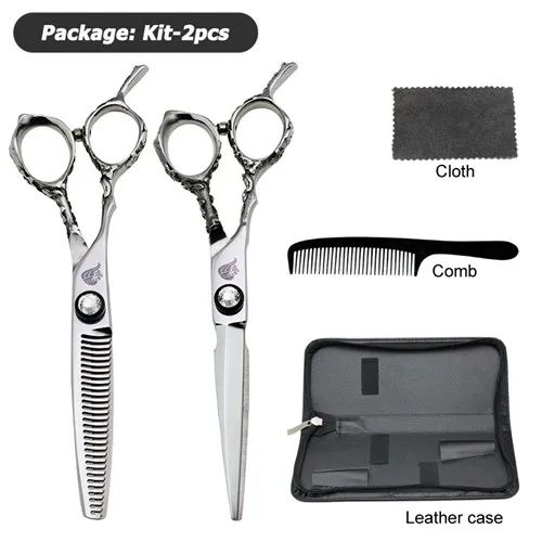 univinlions 6" left handed hairdressing scissors left hand hair scissors for salon barber left cutting lefty thinning shears - Цвет: kit-leather case