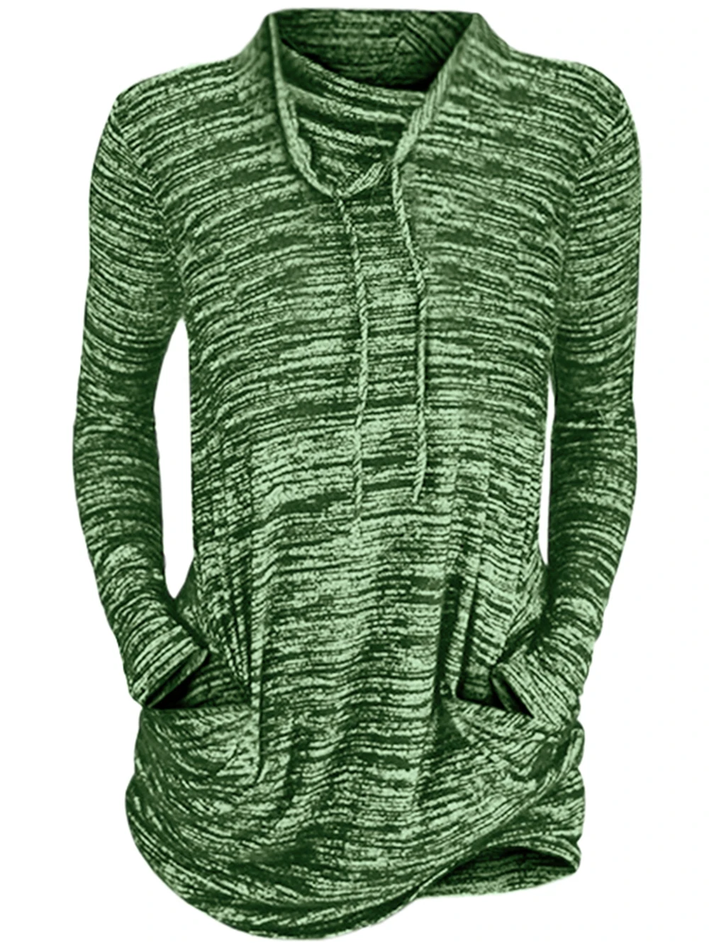 Sovalro, Весенняя Повседневная Туника с карманами, женская футболка, воротник-хомут, длинный рукав, повседневные тонкие женские топы, уличная одежда, полосатая футболка, топы - Цвет: Green