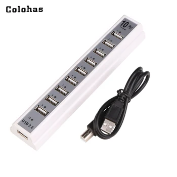 

Colohas 10 Ports USB 2.0 HUB Expansion with Power Adapter for Notebook PC Mouse keyboard Black White