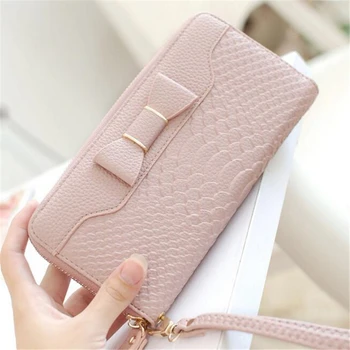 

Women Long Wallets Ladies Purse Female Phone Bag Bow Leather Alligator Feminina Coin Credit Cards Holder Clutch Wallet Carteira