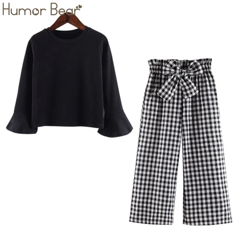 فكاهة الدب الخريف الربيع 2018 جديد أزياء الفتيات ملابس رسمية جرس طويل الأكمام + BowPlaid بنطال ذو قصة أرجل واسعة 2 قطع ملابس الأطفال فكاهة الدب الخريف الربيع 2018 جديد أزياء الفتيات ملابس رسمية جرس طويل الأكمام + BowPlaid بنطال ذو قصة أرجل واسعة 2 قطع ملابس الأطفال