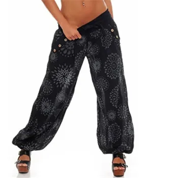 

Causal Women Autumn Flower Print Pants 2018 Drawstring Wide Leg Pants Loose Straight Trousers Long Female Plus Size Trousers