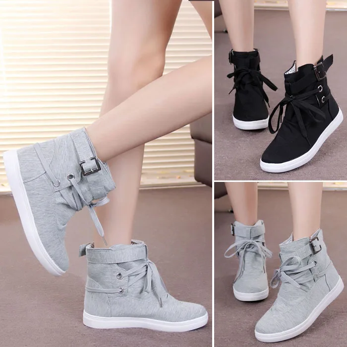 New Womens Lace up Canvas High top Fashion Athletics Sneakers Casual Flats Shoes