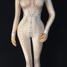 Новые 3 Цвета и стразами пикантные боди Для женщин стрейч цельный комбинезон для ночного клуба вечерние для пения, танцев шоу на сцене одежда