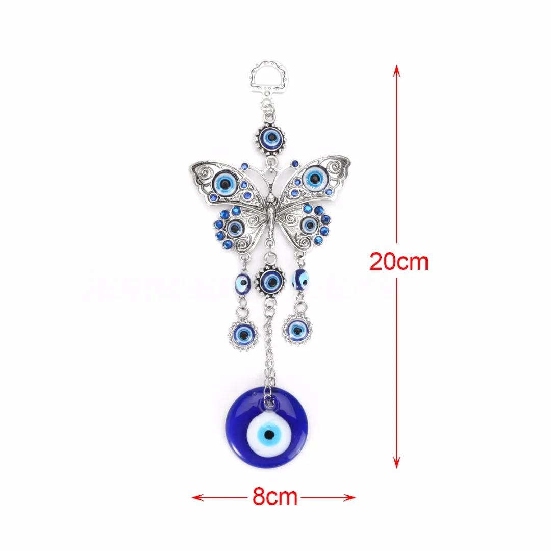 JX-LCLYL 20cm Lucky Butterfly Turkish Blue Glass Evil Eye Amulet Wall Hanging Home Decor