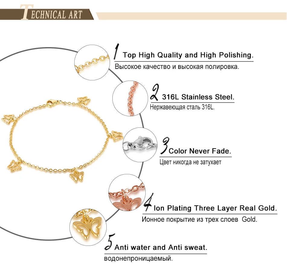 ZINDOV Золотой ножной браслет для женщин из нержавеющей стали бабочка амулеты простая бижутерия на лодыжки женские леггинсы летний пляжный аксессуар