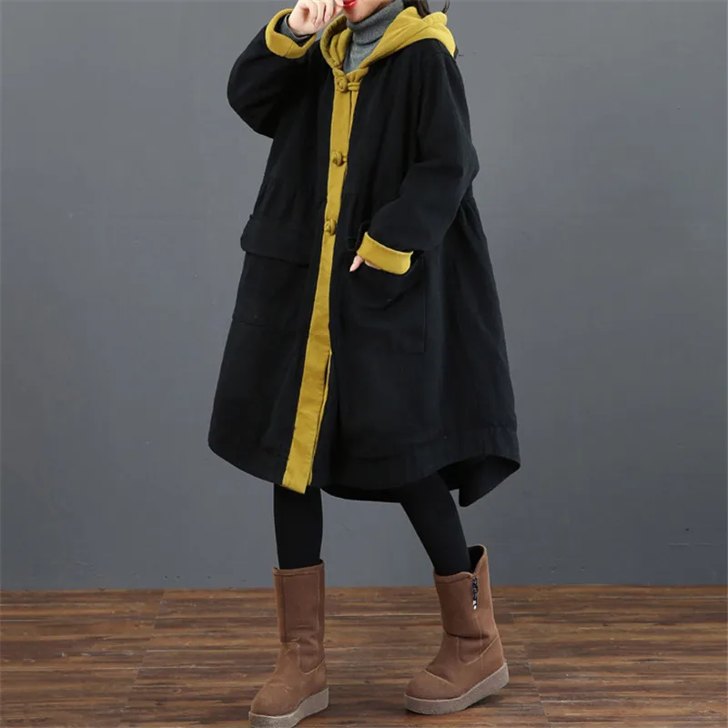 2019 New Women Denim Jacket Elegant Color Matching Thicken Outerwear Large Size Loose Retro Three Buckles Hooded Coat Lj280