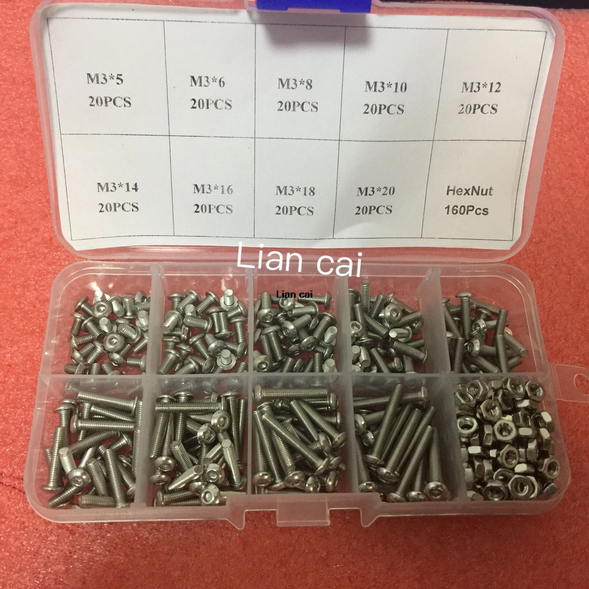 

340pcs M3 (3mm) A2 Stainless Steel ISO7380 Button Head Allen Bolts Hexagon Socket Screws With Hex Nuts Assortment Kit