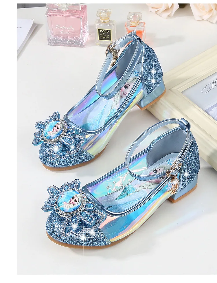 Новые туфли принцессы для девочек детские туфли на высоком каблуке на весну и осень туфли с кристаллами из мультфильма «Холодное сердце» европейские размеры 26-36
