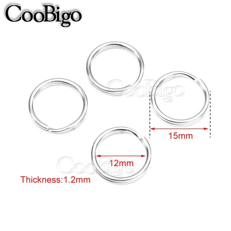 20 шт посеребренные 15 размеров выбрать отверстие брелки для ключей цепь сплит уплотнительные кольца родий круглый раздельный брелок аксессуары 10 мм~ 57 мм - Цвет: Outer Dia. 15mm