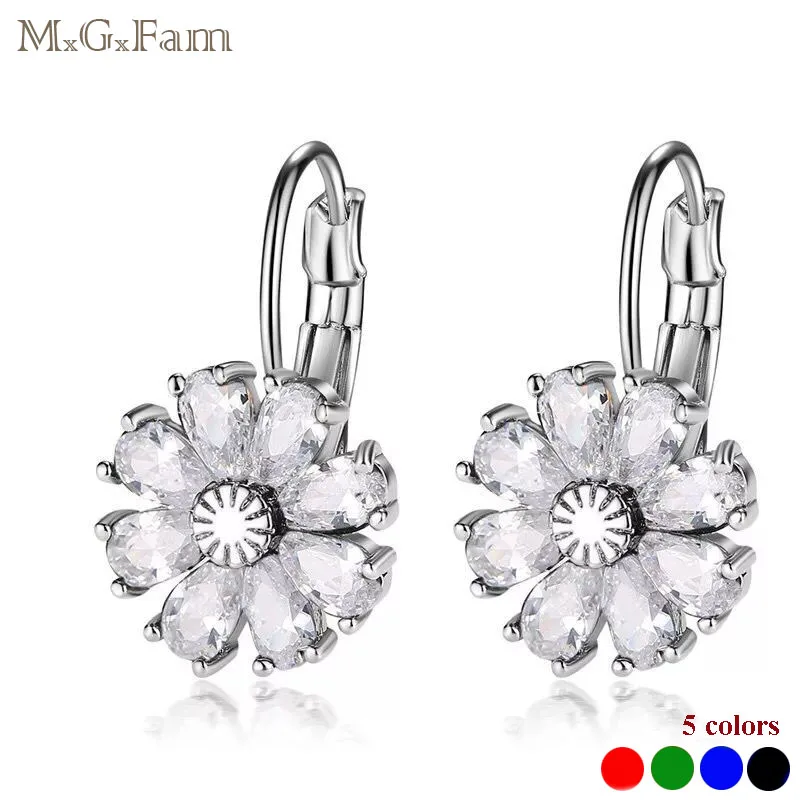 

MGFam Flowers Hoop Earrings For Fashion Women White Gold Color AAA+ Cubic Zircon Hot 5 Colors Choice Lead and Nickel Free