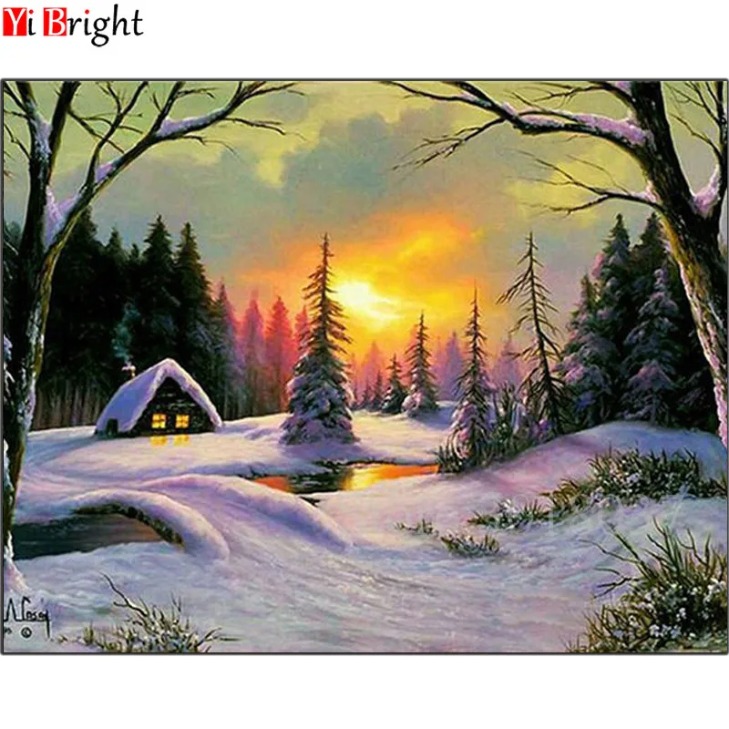 

Diy Diamond Painting Cross Stitch Hut In Snowy Mountain Forest Needlework Diamond Embroidery Full Round Mosaic Decoration XY1