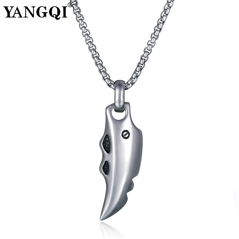

YANGQI Stainless Steel Knife Shape Pendant Necklace Primitive Man Stone Knife Necklace Norse Viking Wolf Tooth Statement Jewelry