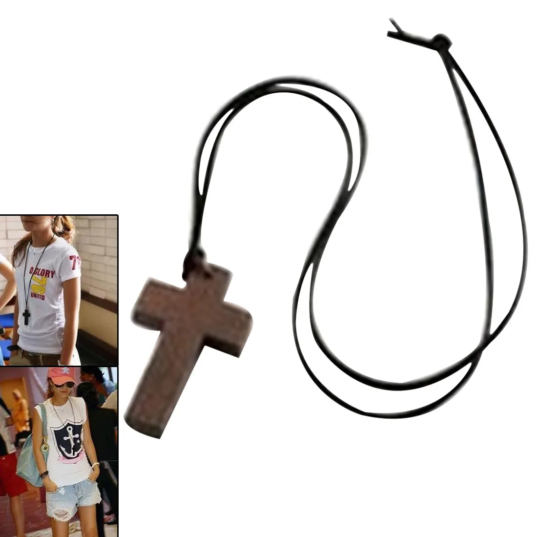 

2019 Hot Sale Wooden Material Leather Chain Retro Cross Women Long Chain Necklaces Fashion Accessories Sweater Necklace