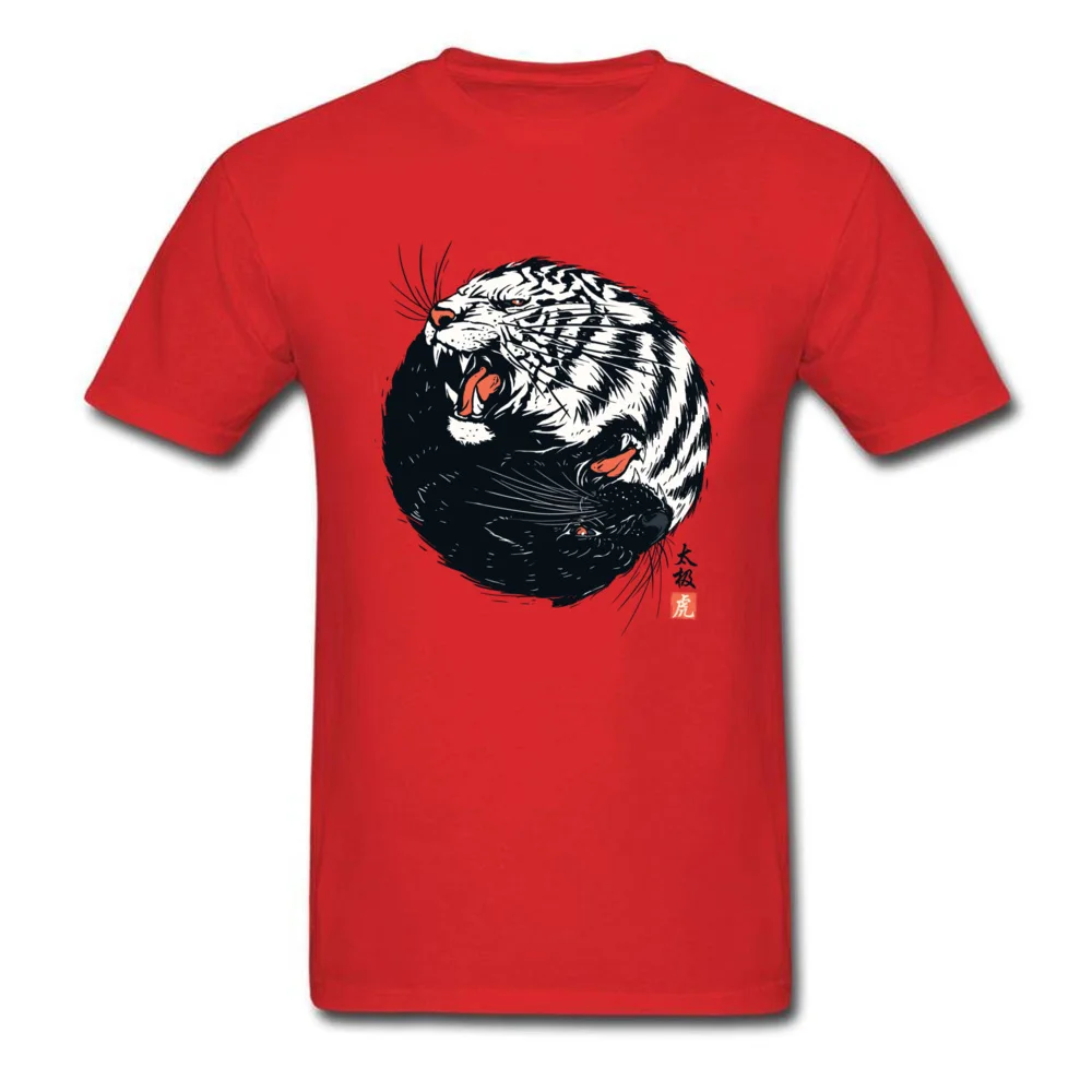 Taichi Tiger Print Summer Fall Cotton Fabric Crew Neck Men's Tops & Tees Cool Tee Shirts Oversized Short Sleeve T Shirts Taichi Tiger red