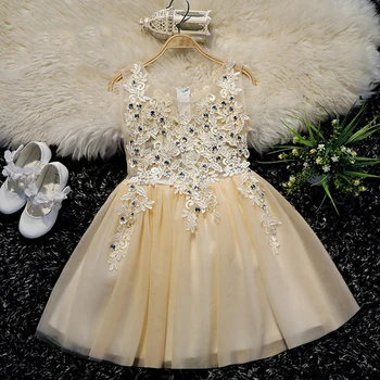 

Sleeveless Children Girls Ball Gowns Luxury Princess Kids Girl Evening Vestidos Sequined Banquet Birthday Party Dresses S292