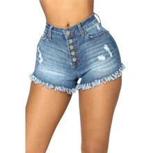Сексуальные Рваные джинсовые шорты с высокой талией для женщин элегантные женские летние потертые с бахромой Ультра короткие синие джинсовые шорты плюс размер