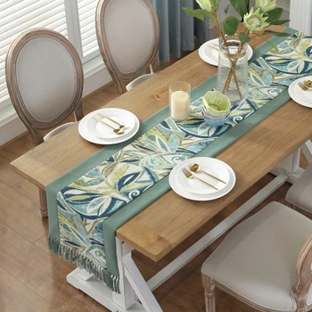 

American Style Table Runner With Tassels Double-layer Linen Cotton Runner For Dining Decor Table Cover Tablecloth camino de mesa