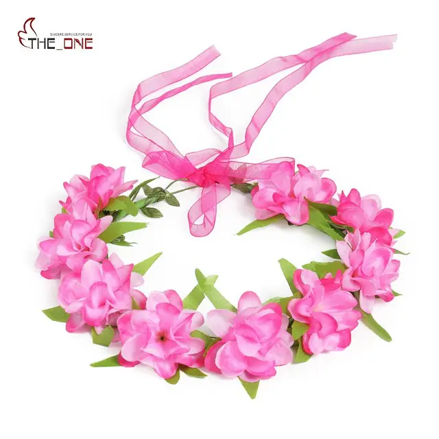 Best Price MUABABY Girls Moana Garland Princess Party Accessory Kids Bohemia Flower Wreath for Wedding Festival Beach Headband with Ribbon