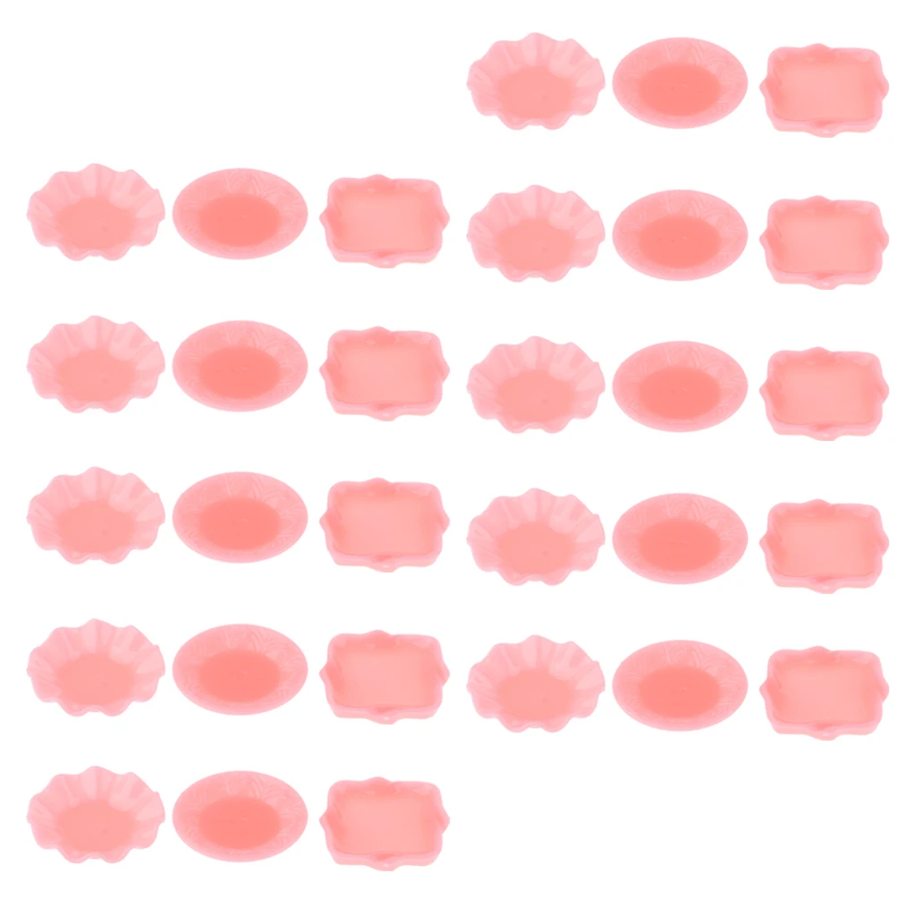 MagiDeal 30pcs Dollhouse Miniature Tableware Plastic Dish Set Kitchen Utensils 1/6 Doll House Decor - Pink