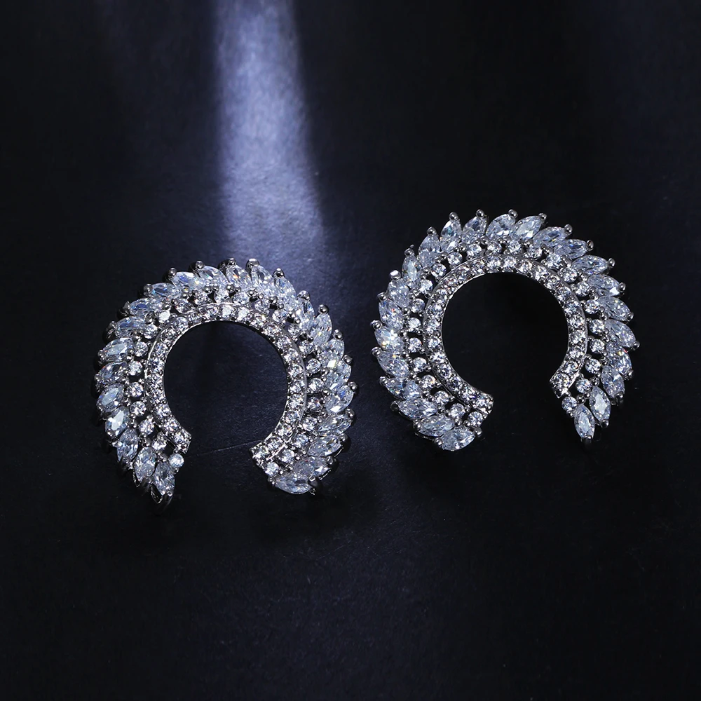 Big latest half round designer stud earrings brinco aretes zirconia oorbellen high quality jewelry earring for women