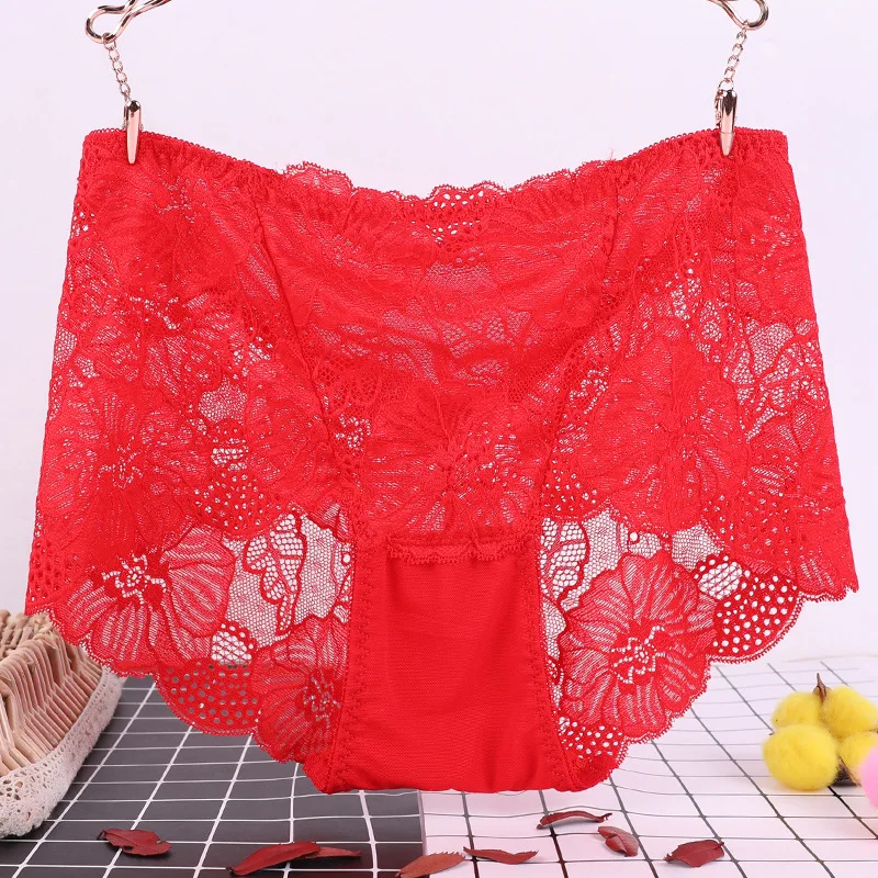 Womens Sexy Underwear Lace Panties High Waisted Plus Size Ladies Brief For  Women-red-xxl