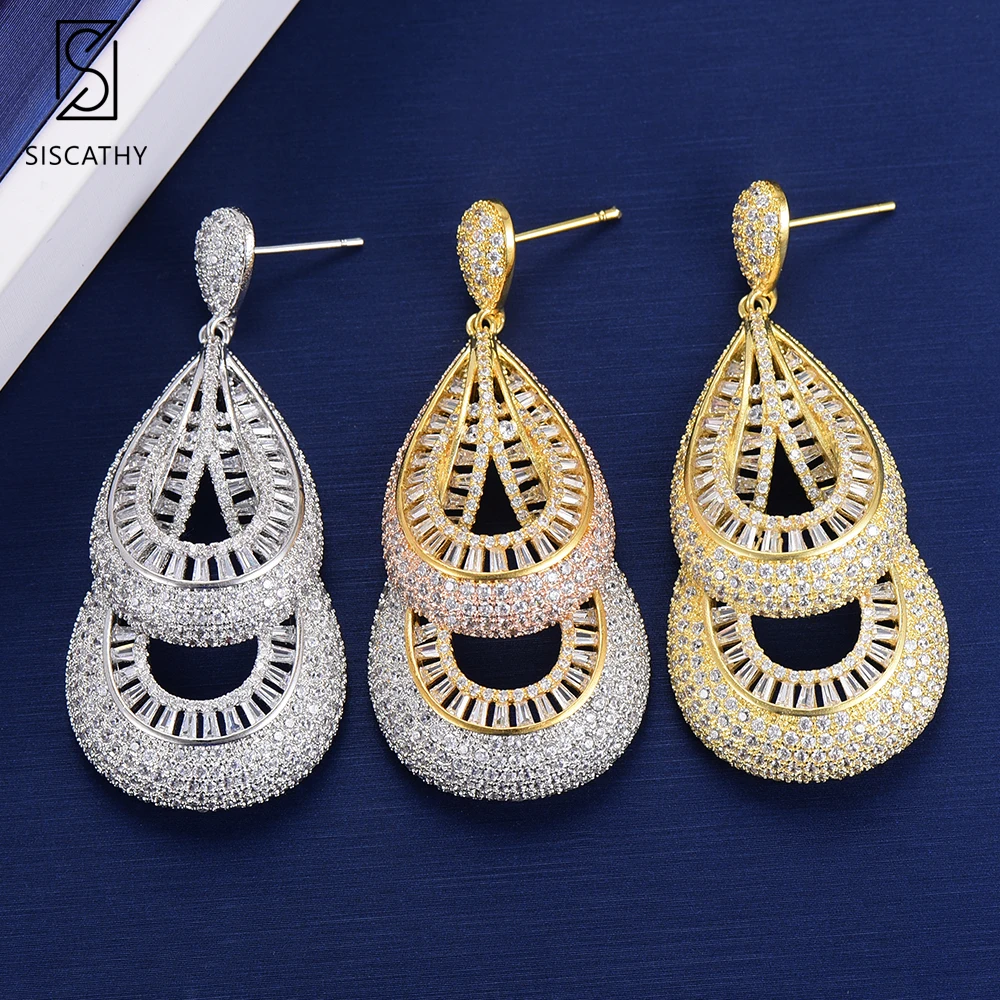 

SISCATHY Luxury Indian Wedding Earrings Waterdrop Cubic Zironia Pendant Drop Dangle Earrings pendientes mujer moda 2018