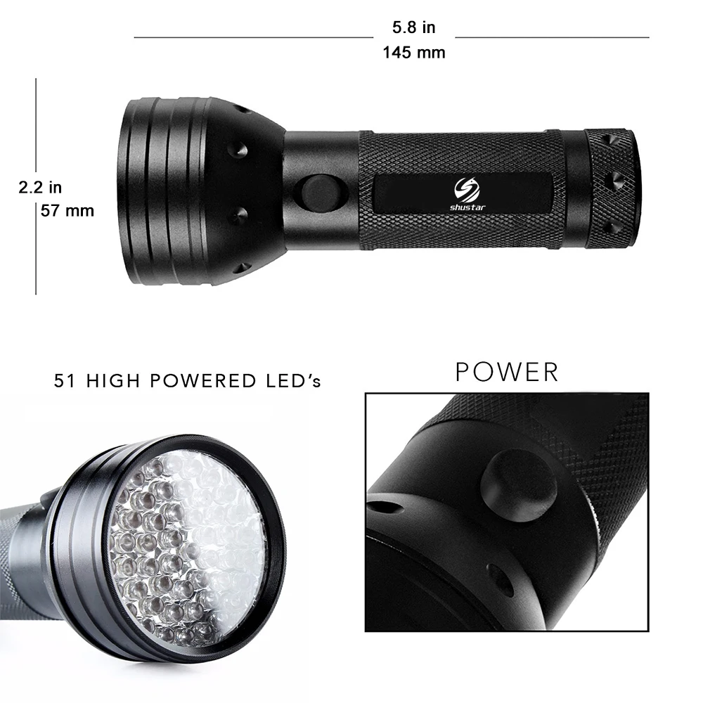 УФ светодиодный фонарик 51leds 395nm ультрафиолетовый лампы Blacklight детектор для собак